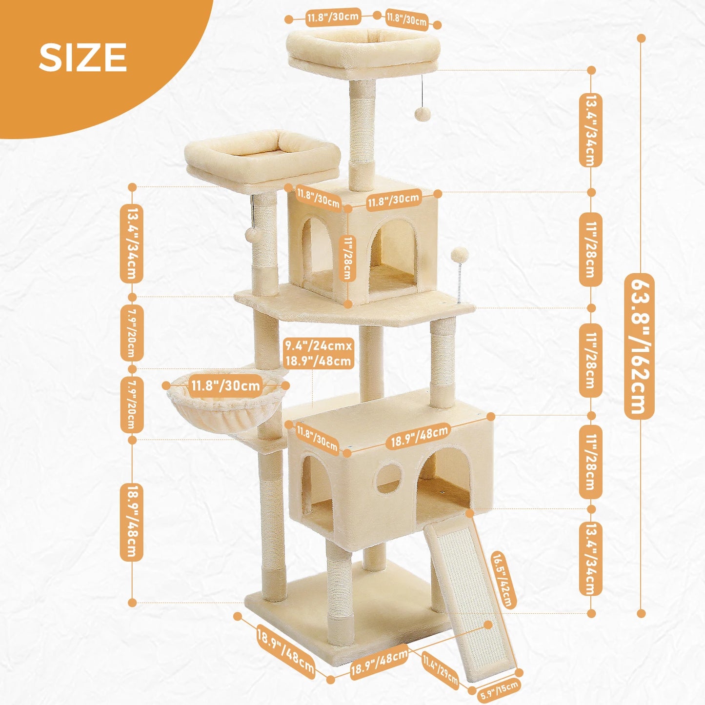 Multi Level Cat Tree With Sisal Post And Pad Hammock Condo