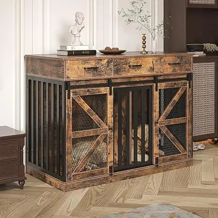 Masterpiece 2 In 1 Farmhouse Dog Crate Furniture Drawers
