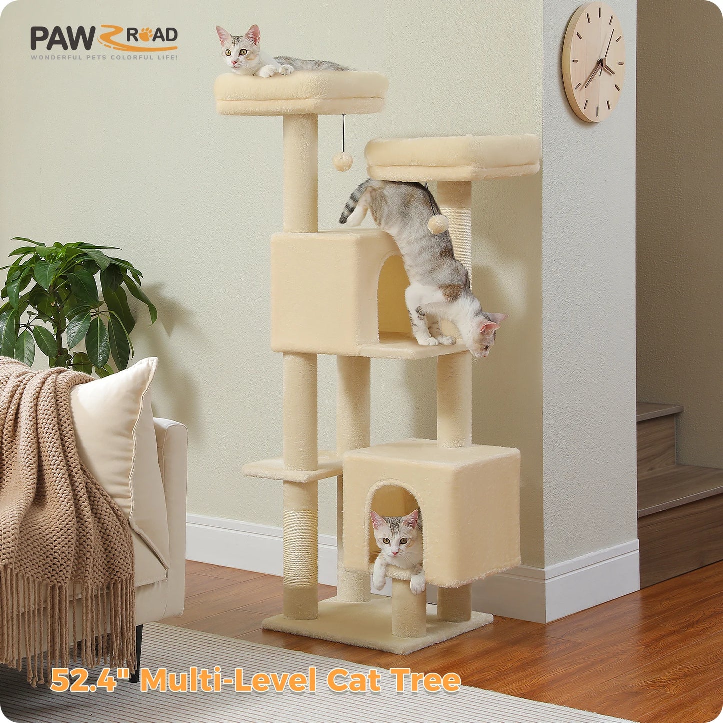 Multi Level Cat Tower For Indoor Cats With Scratching Posts