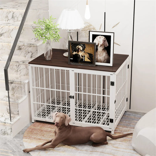 Large Wooden Dog Crate End Table Style Kennel 3 Doors