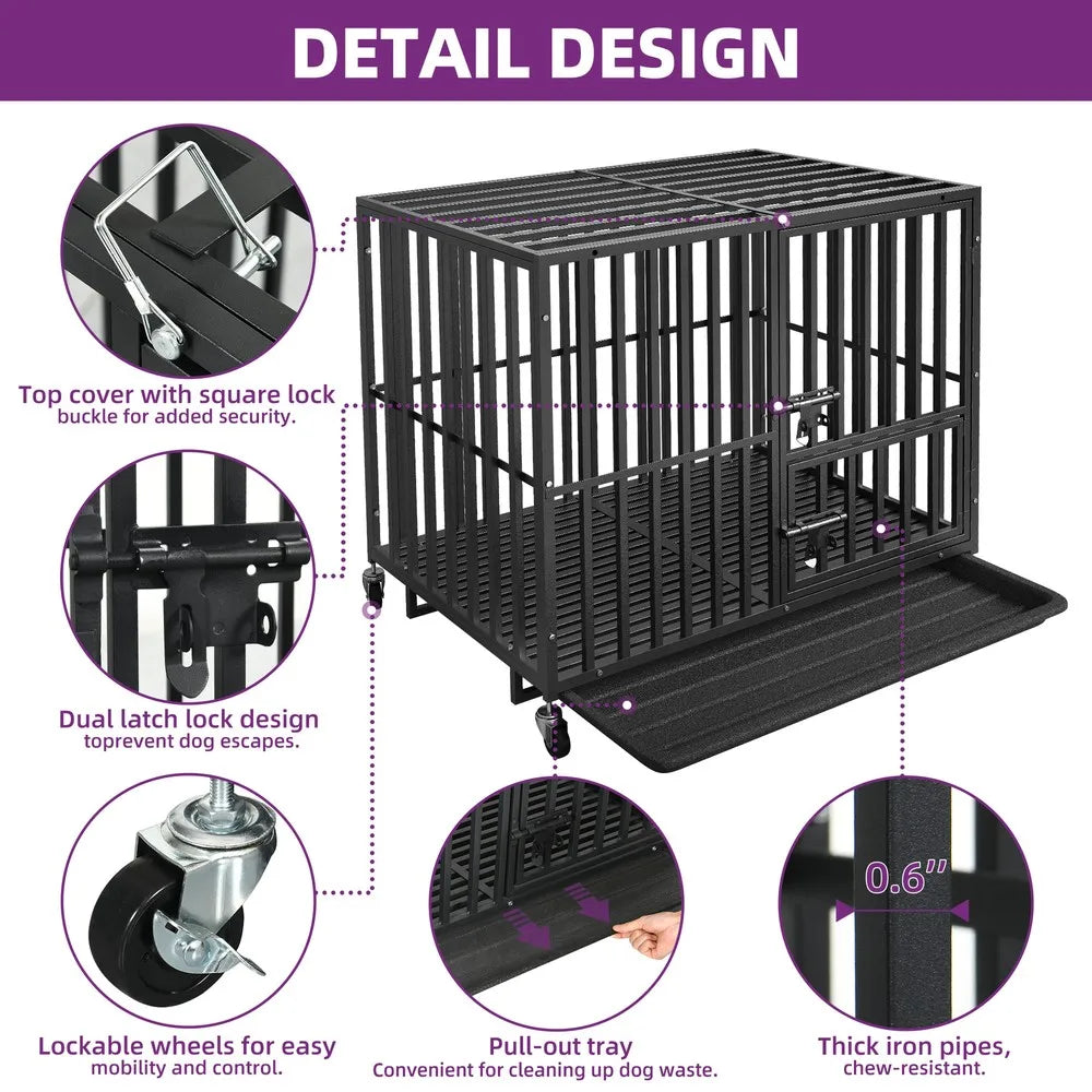 Heavy Duty Tough Dog Crate With Wheels Escape Proof