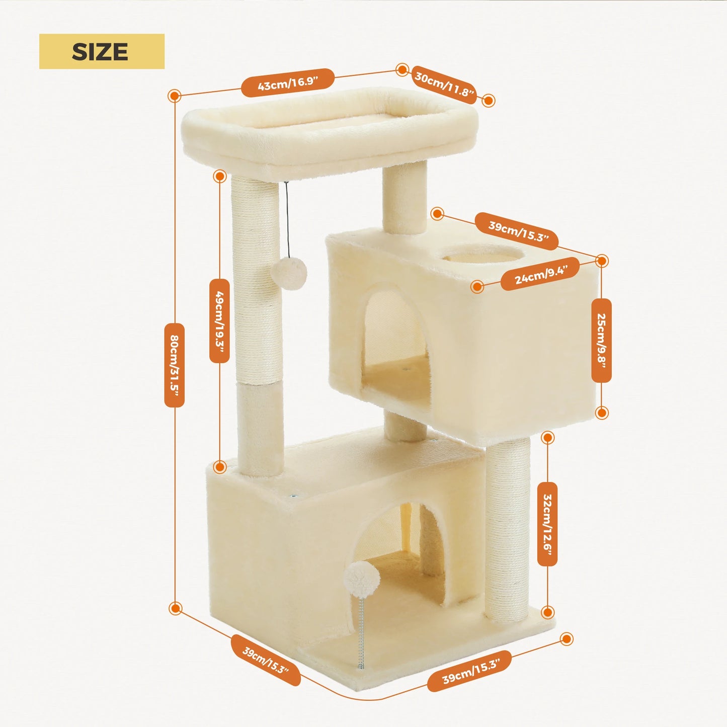 Large Cat Tree For Indoor Cats With Sisal Scratching Pad
