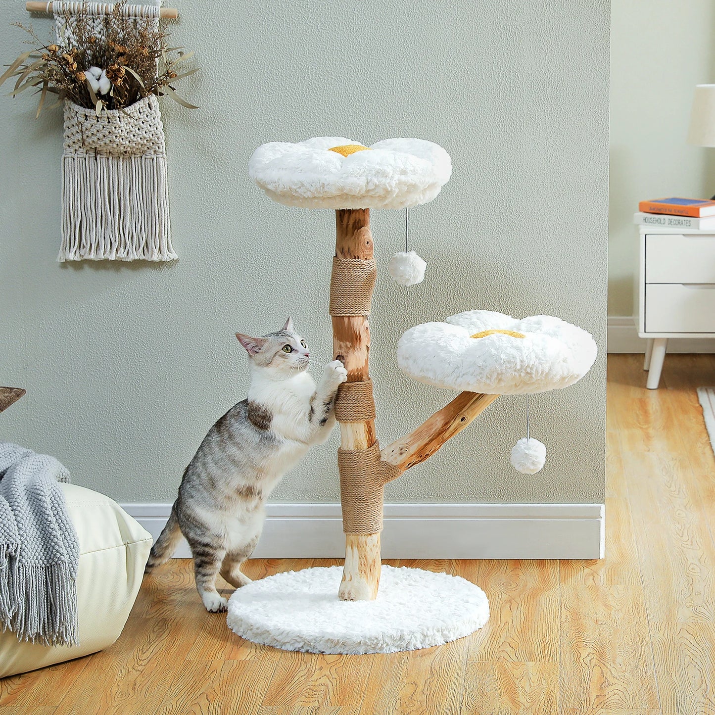 Flower Cat Tree Modern Wood Tower With Scratching Perches