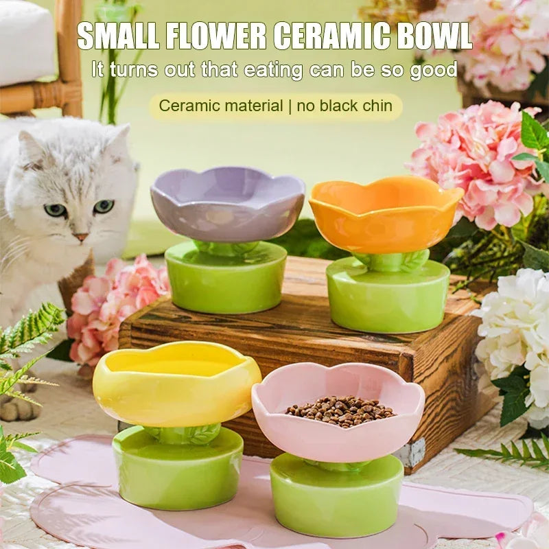Flower Shaped Ceramic Cat Bowl Water Dish Cute Pet