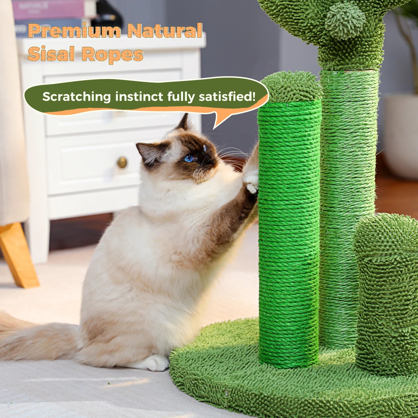 Cactus Cat Scratching Post With Natural Sisal Rope And Ball