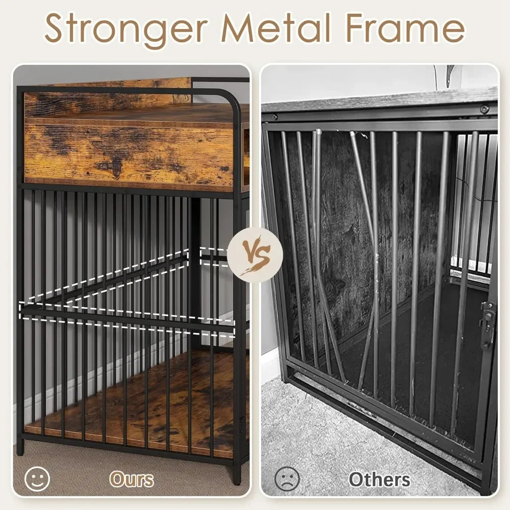 Large Wooden Dog Crate Table With Drawers And Storage