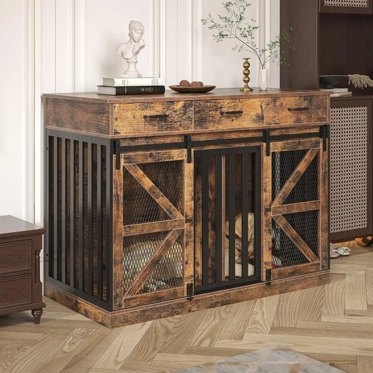 Masterpiece 2 In 1 Farmhouse Dog Crate Furniture Drawers