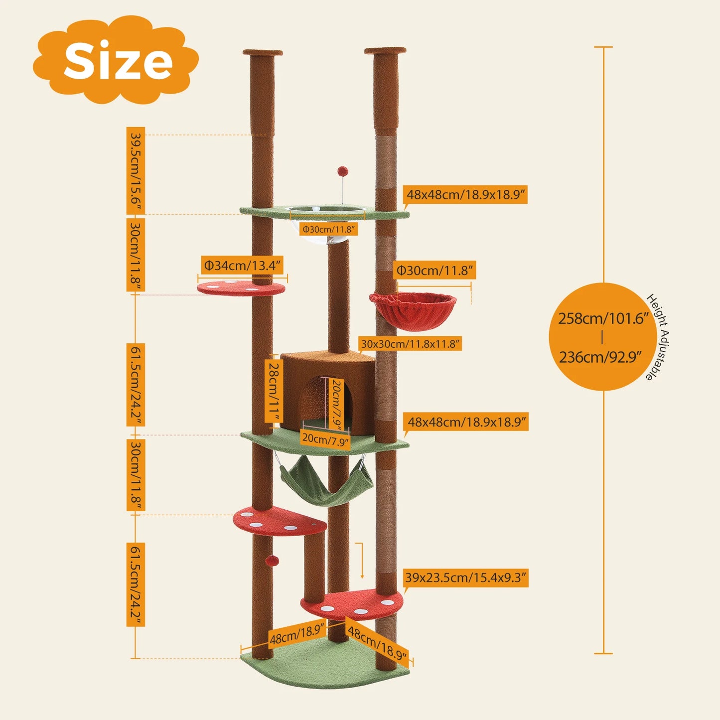 Multi Level Tall Cat Tree Floor to Ceiling With Hammock