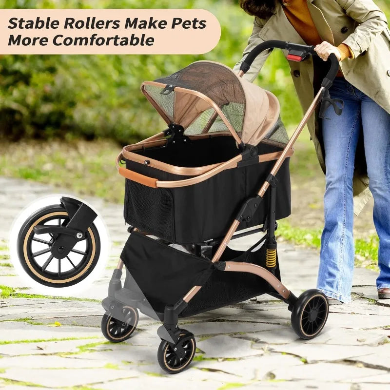 4 Wheel 3 In 1 Foldable Pet Stroller For Small Dogs Black