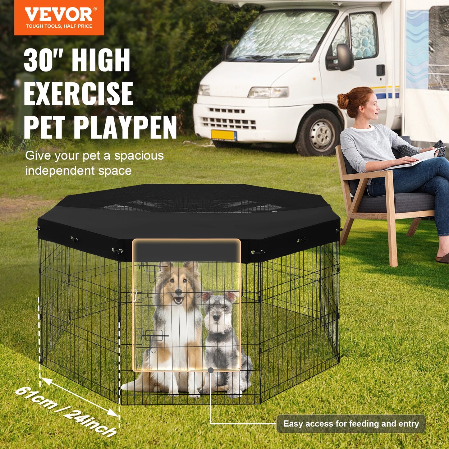 VEVOR Foldable Metal Dog Playpen With Top Cover Indoor Use