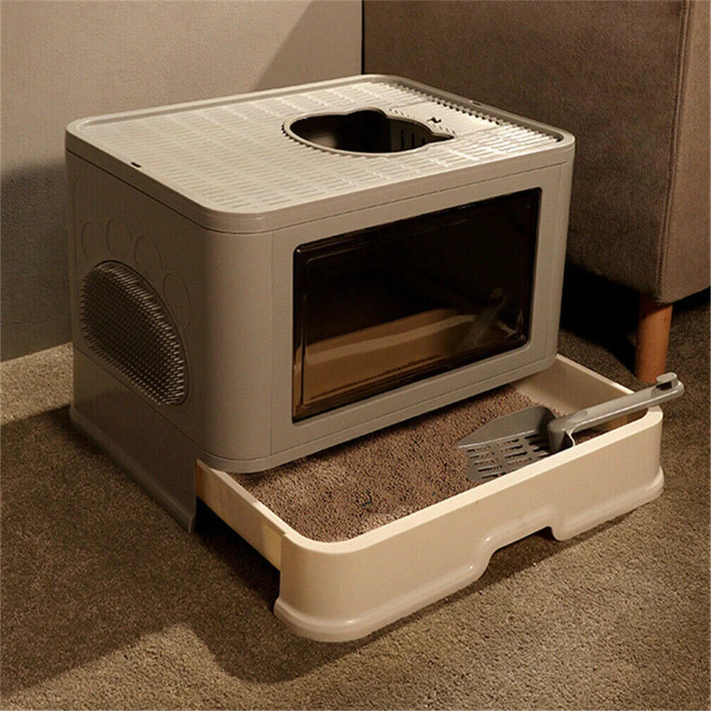 Large Hooded Top Entry Litter Box Drawer Style Enclosed