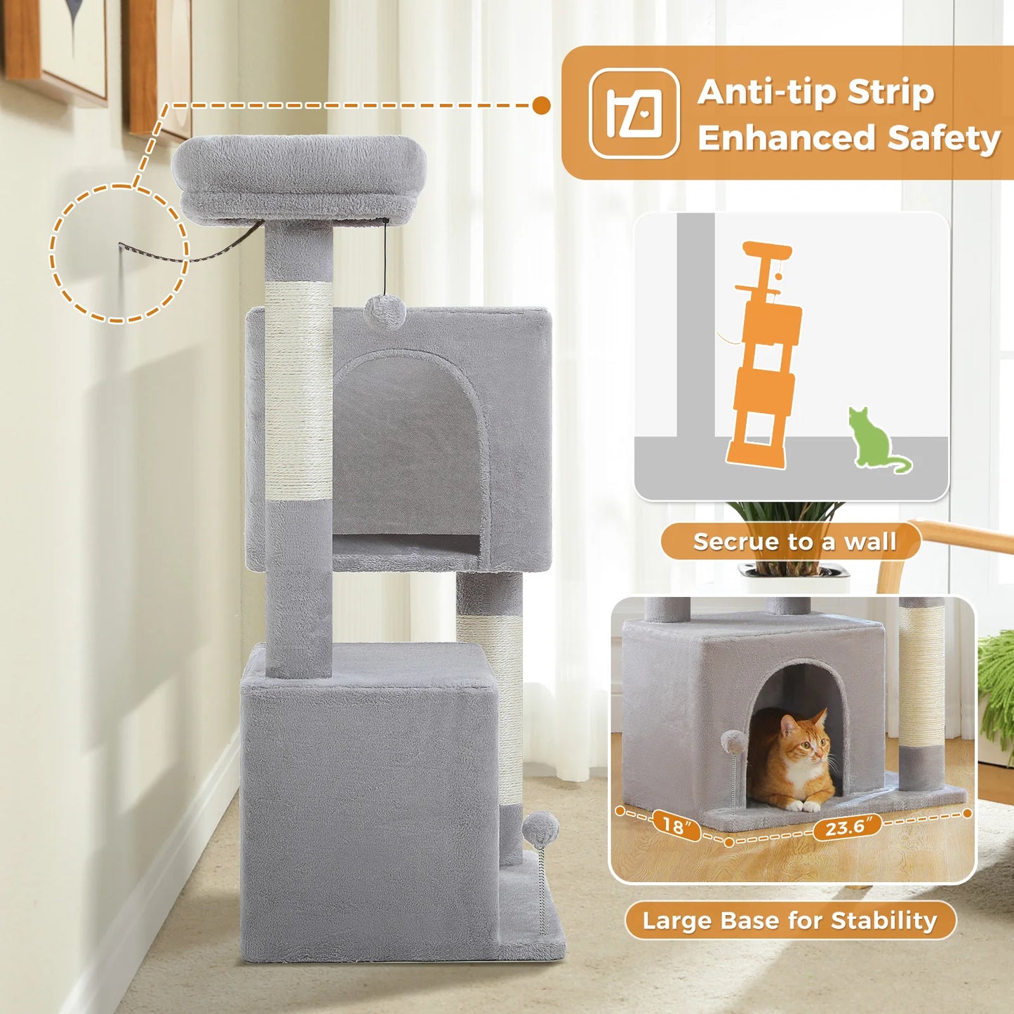 Multi Level Cat Tree With Two Condos And Scratching Posts